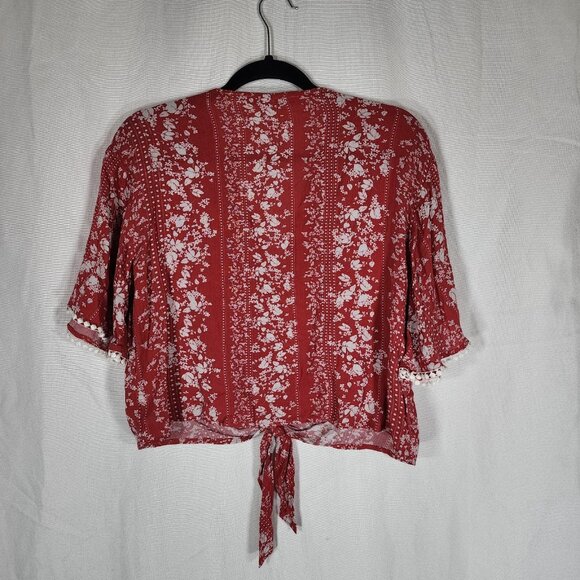 Gypsies & Moondust Lace Trim Floral Print Tie Hem Short Sleeve Top Womens M - Picture 7 of 8